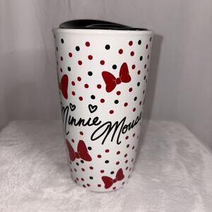 Disney Parks Minnie Mouse Ceramic Coffee/Tea Cup Tumbler with Black Ceramic Lid